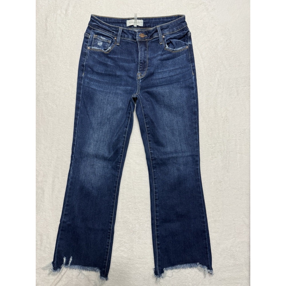 Risen Jeans Womens Blue Denim High Rise Straight Leg Jeans Raw Hem Size 29